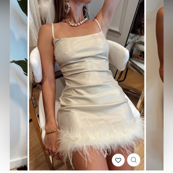 GODDESS GOLD SHIMMER MINI DRESS with Feather Trim - 12th Tribe - Picture 3 of 7